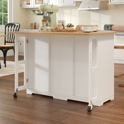 Küchenwagen, mobiler Servierwagen, Kücheninsel mit Schublade, Küchenschrank mit Haustierfressnapf/Haustieressbereich, 120*70*90cm, weiß