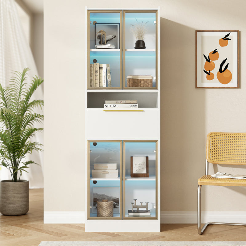 Moderner Weißer Hochschrank mit 16-Farb-LED und Bluetooth – 60×35×180cm