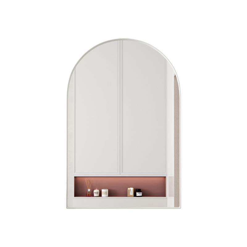 Stylish Arched Mirror Cabinet, Recessed Medicine Cabinet, Wall Cabinet with Metal Framed, Mirror and Adjustable Shelves, Mirror Cabinet with Storage for Bathroom, Living Room and Bedroom, White