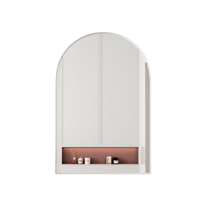 Stylish Arched Mirror Cabinet, Recessed Medicine Cabinet, Wall Cabinet with Metal Framed, Mirror and Adjustable Shelves, Mirror Cabinet with Storage for Bathroom, Living Room and Bedroom, White