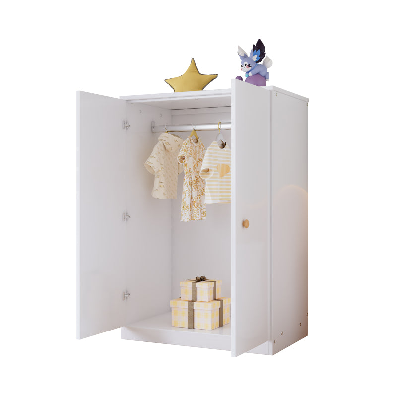 Kleiner Kleiderschrank mit Stange, 2-türiger Kleiderschrank, Schlafzimmer, Wohnzimmer, Kinderkleiderschrank, MDF, Weiß