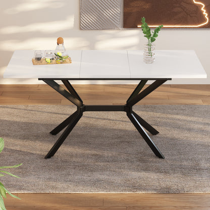 Weißer Erweiterbarer Esstisch 120/160*80 cm, Tischbeine aus schwarzem Metall