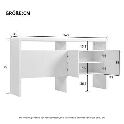 Kommode / Sideboard / Flurschrank mit 2 offenen Fächern und 4 Türen, Weiß