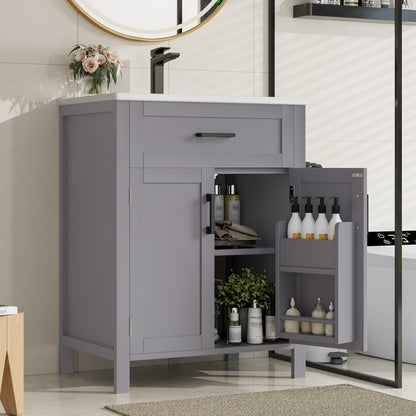 Bodenstehender Badezimmerschrank mit Waschbecken,Waschtisch,Volllackierung, integriertes Keramik Waschbecken,Grau