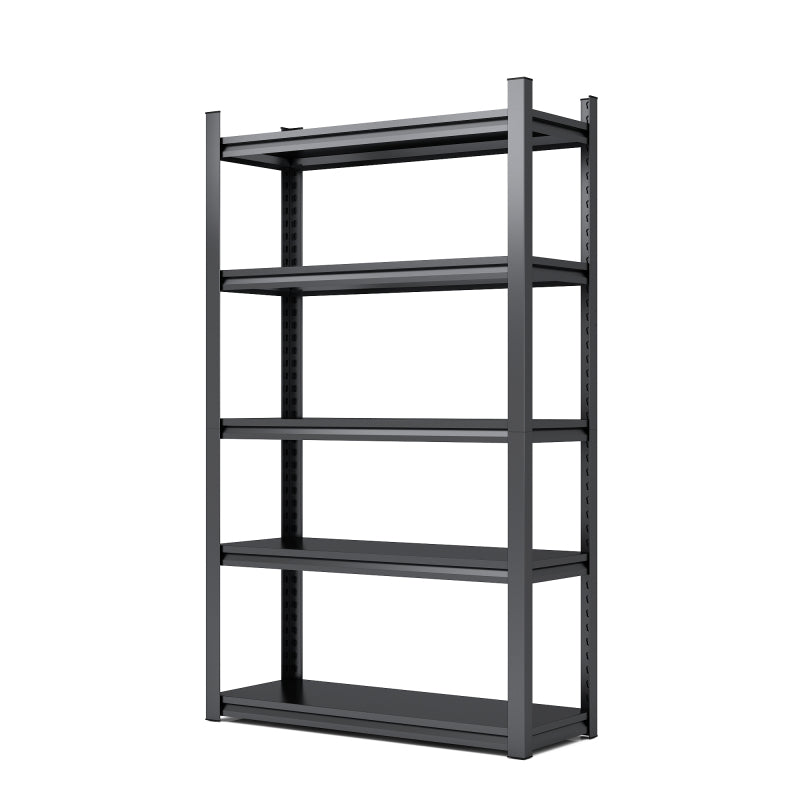 H198cm Schwerlastregal 5 Ebenen – Metall Lagerregal 650kg Tragkraft, Höhenverstellbares Industrieregal für Garage, Keller & Werkstatt, Schwarz, H198cm × B120cm × T45.7cm