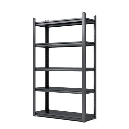 H198cm Schwerlastregal 5 Ebenen – Metall Lagerregal 650kg Tragkraft, Höhenverstellbares Industrieregal für Garage, Keller & Werkstatt, Schwarz, H198cm × B120cm × T45.7cm