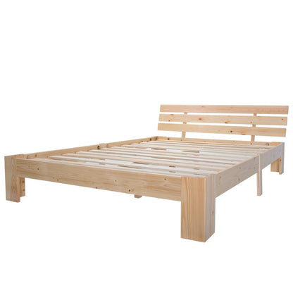 Bett 140x200 Holzbett Kiefer Massiv, Bettgestell mit Lattenrost, 150kg Tragkraft, Stauraum 18cm, Natur
