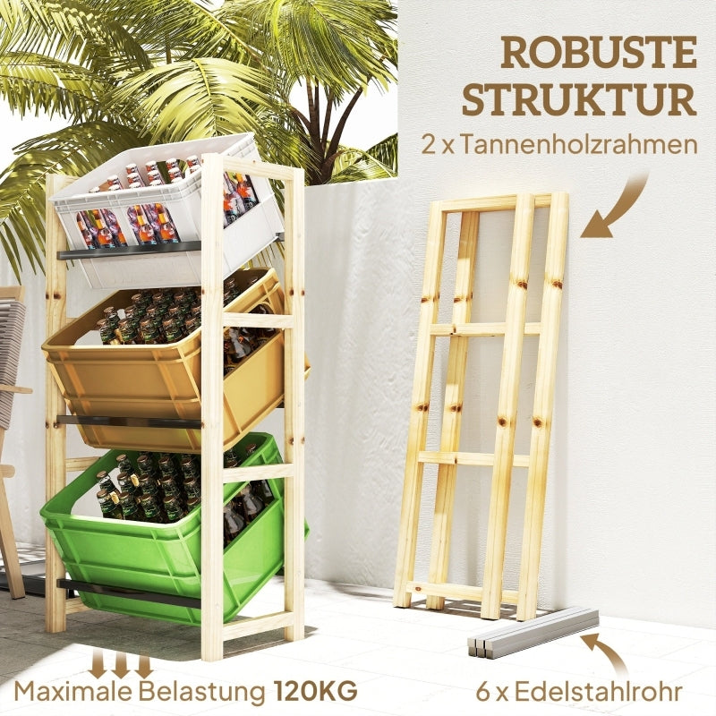 Getränkekistenregal für 3 Getränkekisten, Getränkeregal Holz, belastung 150 kg Kastenständer für Bier, Wasser, Naturholz