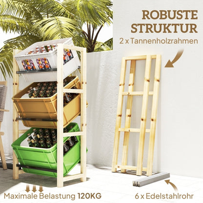 Getränkekistenregal für 3 Getränkekisten, Getränkeregal Holz, belastung 150 kg Kastenständer für Bier, Wasser, Naturholz