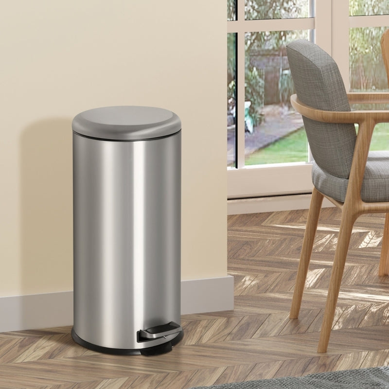 Treteimer 30L Edelstahl Pedal-Mülleimer mit Inneneimer Klappdeckel hygienisch und silber für Küche und Badezimmer