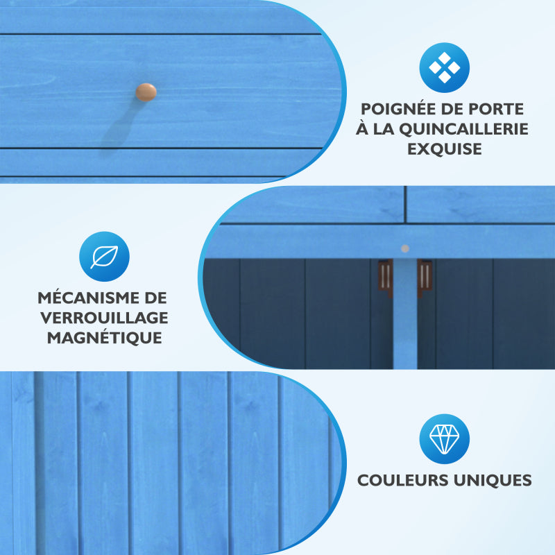 Holz Gartenschrank,Gartenschrank mit Regalen  Outdoor Schrank, Gartenschrank Geräteschuppen Terrassenschrank, Balkonschrank, Gerätehaus, Garten Möbel, Blau