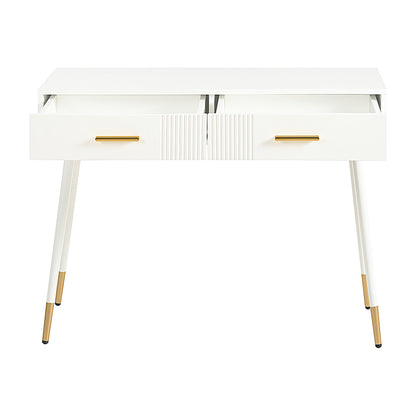 Schminktisch mit 2 Schubladen, Metallfüße, weiß, Maße: H 76 cm × B 100 cm × T 40 cm(ohne Spiegel)