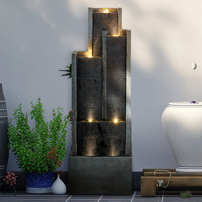 50.7inche Tall Indoor/Outdoor Resin Modern Water Fountain with Soothing Water Sounds & Warm LED Light, Perfect for Garden, Patio, Home & Office
