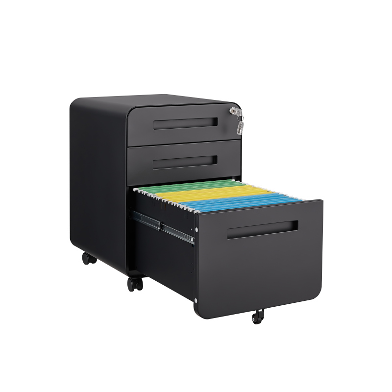 3 Drawer Mobile File Cabinet Under Desk Office,Simple Style Versatile Storage Cabinet for Legal/Letter/A4 Files, 5 Wheel Design Anti-Tilting Cold Rolled Steel Waterproof Moisture-Proof Black