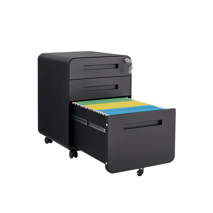 3 Drawer Mobile File Cabinet Under Desk Office,Simple Style Versatile Storage Cabinet for Legal/Letter/A4 Files, 5 Wheel Design Anti-Tilting Cold Rolled Steel Waterproof Moisture-Proof Black