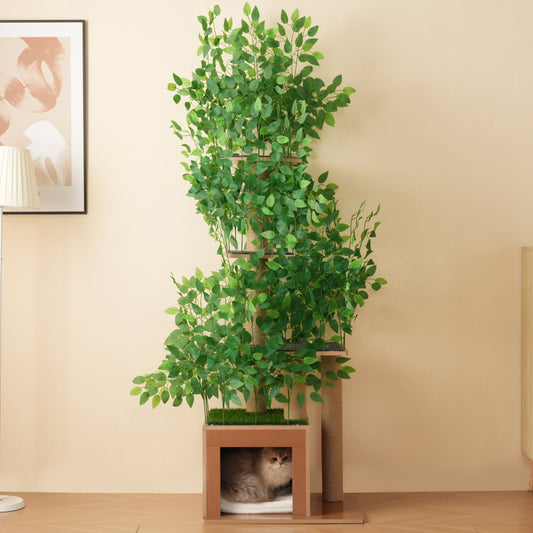 Kratzbaum in Baumform mit 4 Plattformen und Katzenlöchern – haustiersicheres Material, abnehmbare Blätter, geeignet für Katzen zum Verstecken, Klettern 190 cm