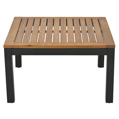 Garten-Lounge-Set (2 Zweisitzer, 2 Beistelltische, 1 Tisch), Tischplatte aus massiver Akazie, Stoffbezug für Rückenlehne, grau(previous sku:HW00005AAE)
