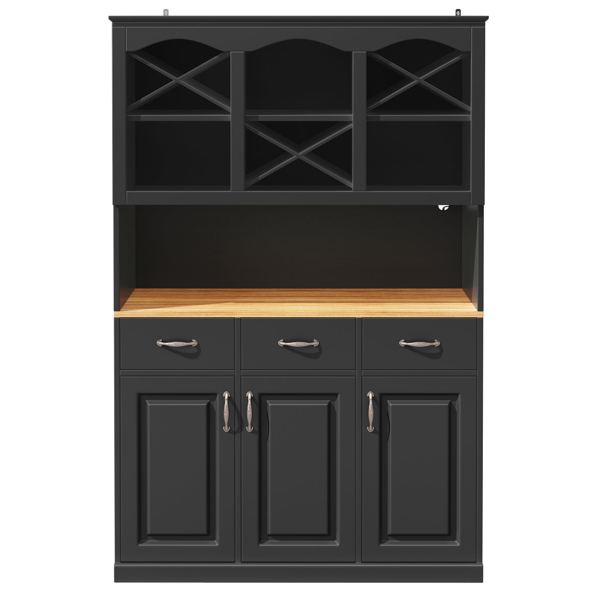 Küchenschrank 120x180cm LED, Hohes Buffet Schwarz, 3 Türen & 3 Schubladen, App-Steuerung, MDF Mehrzweckschrank