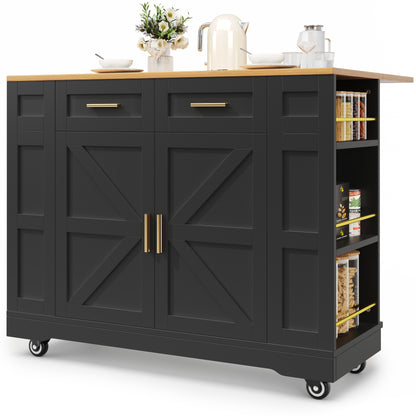 Moderne Kücheninsel Küchenschrank mit Holzmaserung Multifunktionaler Esstisch Speisewagen Buffetschrank mit Stretchfunktion Schwarz Ohne Matratze