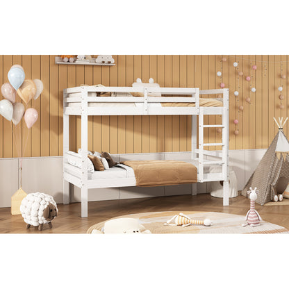 Etagenbett für Kinder, Kinderbett mit dreistufiger Winkelleiter und Absturzsicherung, Bett aufgeteilt in 2 Einzelbetten, Jugendbett, Einzelbett, Rahmen aus Kiefer, Weiß, 90x200cm