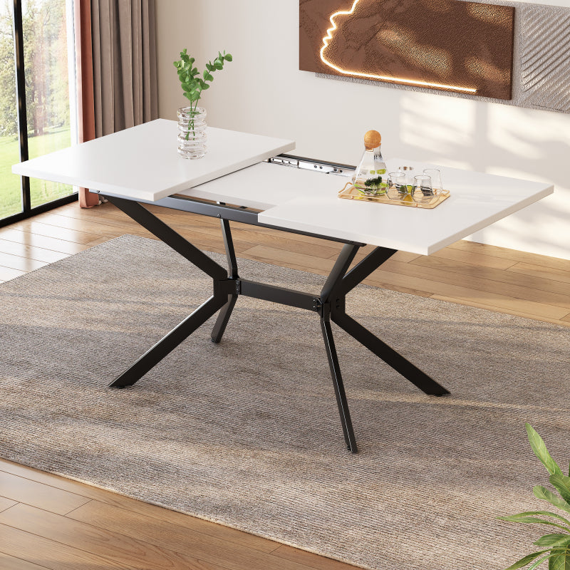 Weißer Erweiterbarer Esstisch 120/160*80 cm, Tischbeine aus schwarzem Metall