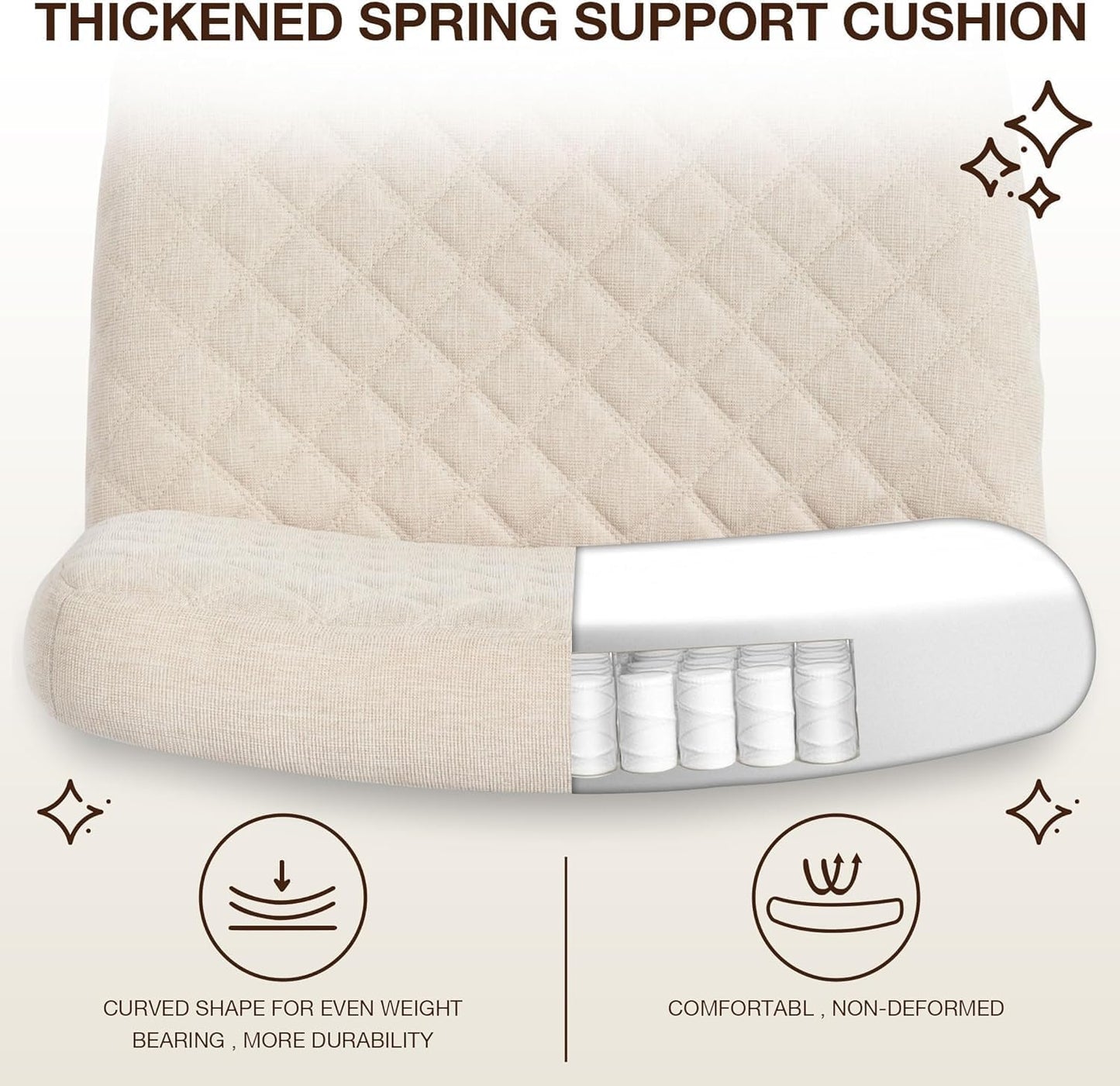 Bürostuhl Ohne Armlehnen,Home Office Stuhl Keine Räder,Heavy Duty Metallbasis,120°Schaukelnder breiter Sitz Ergonomischer Stuhl, Dicken gepolsterte Dreh Eitelkeit Stuhl für Heim und Büro Cream+Linen+Metal