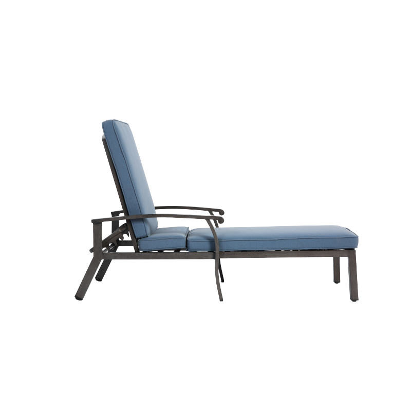 Lounge Patio Chair with Cotton Cushion, Adjustable Reclining Rust-Resistant Aluminum  Poolside Chaise Lounge Furniture, Waterproof Blue Cushion (1pc)
