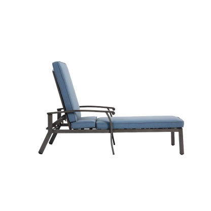Lounge Patio Chair with Cotton Cushion, Adjustable Reclining Rust-Resistant Aluminum  Poolside Chaise Lounge Furniture, Waterproof Blue Cushion (1pc)