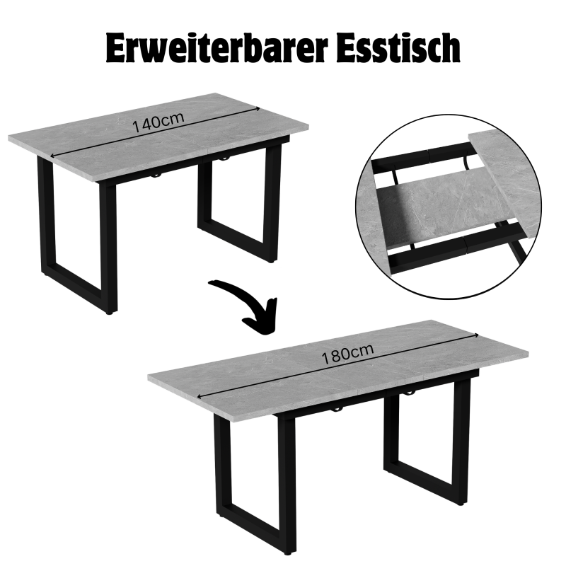 Industriestil multifunktionaler Esstisch, Beton-optik+Schwarz