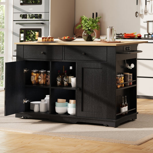 Kücheninsel, Küchenwagen mit Steckdosenleiste ausgestattet, Küchenschrank, Servierwagen mit arbeitsplatte, buffetschrank, Speisewagen mit Holzmaserung, buffetschrank,Schwarz