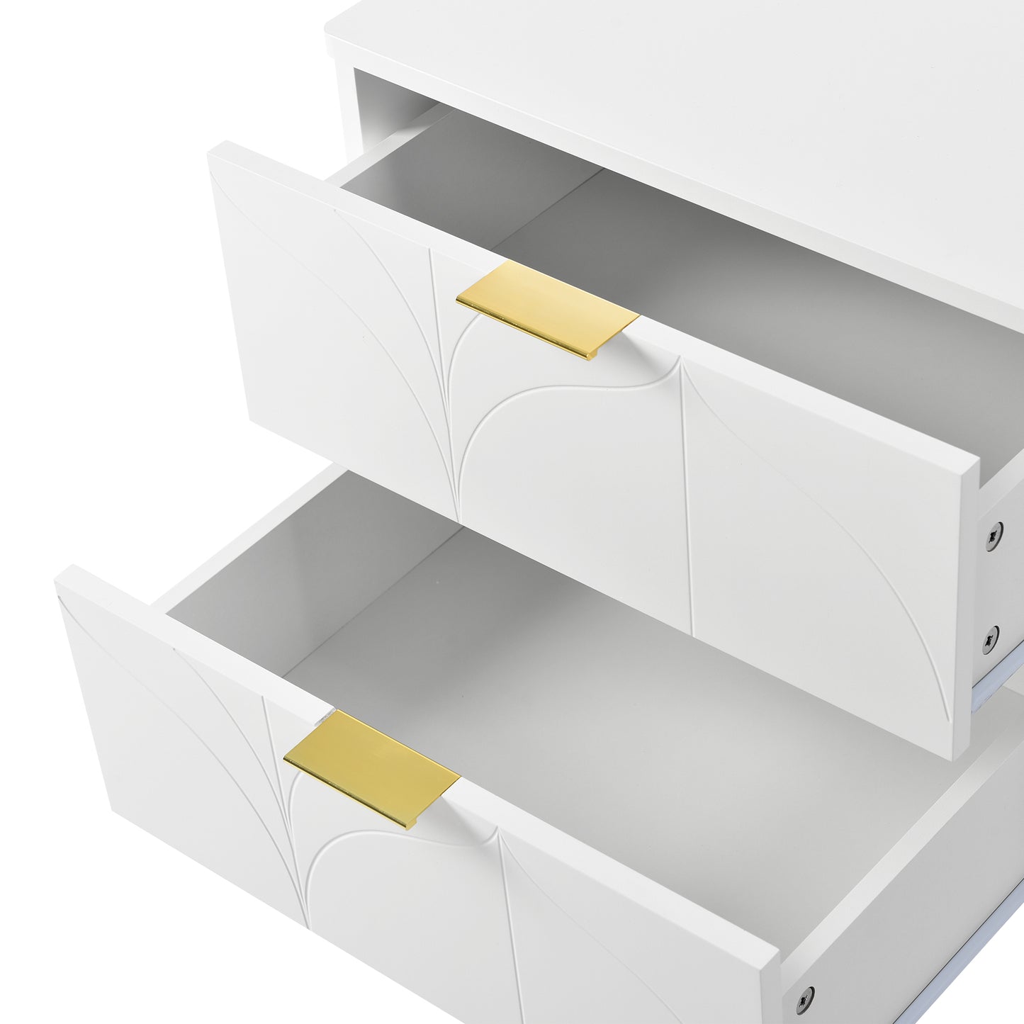 Moderner Nachttisch mit vergoldeten Füßen und Knöpfen, florales Muster, 2er-Set mit 2 Schubladen, lackiert, Ecken mit Anti-Bump-Design, 50B*40T*54H cm, weiß