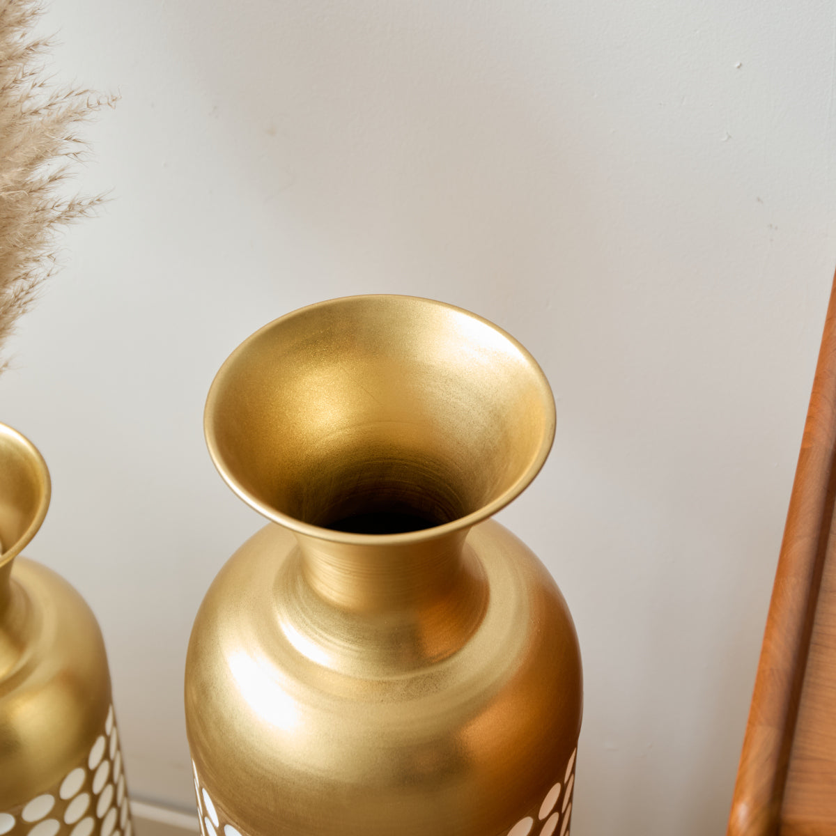 Bodenvase 3er Set Gold, Metallvase Punkte, Vintage Dekovase 83 cm, Übertöpfe groß, Standvase Gold