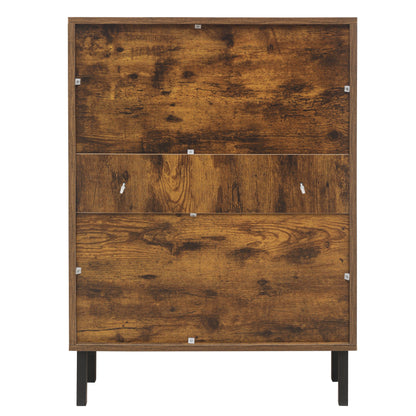 Schuhschrank mit zwei Türen, austauschbaren halbrunden Türfronten und Rattan-Oberfläche, geeignet für den Eingangsbereich und andere Szenen, Vintage-Braun