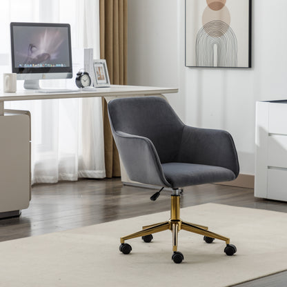 Neuer höhenverstellbarer Drehstuhl aus Samtstoff für das Büro im Innenbereich mit goldenen Beinen, grau