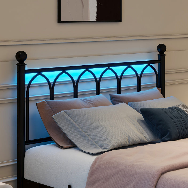 120x200cm Metall Bettrahmen mit Vintage Kopf und Fußplatte, USB-Ladestation, LED-Bettrahmen, Heavy Duty Stahl Slat Unterstützung, Reichweite Unterbett-Speicher, Keine Box-Feder erforderlich, Schwarz