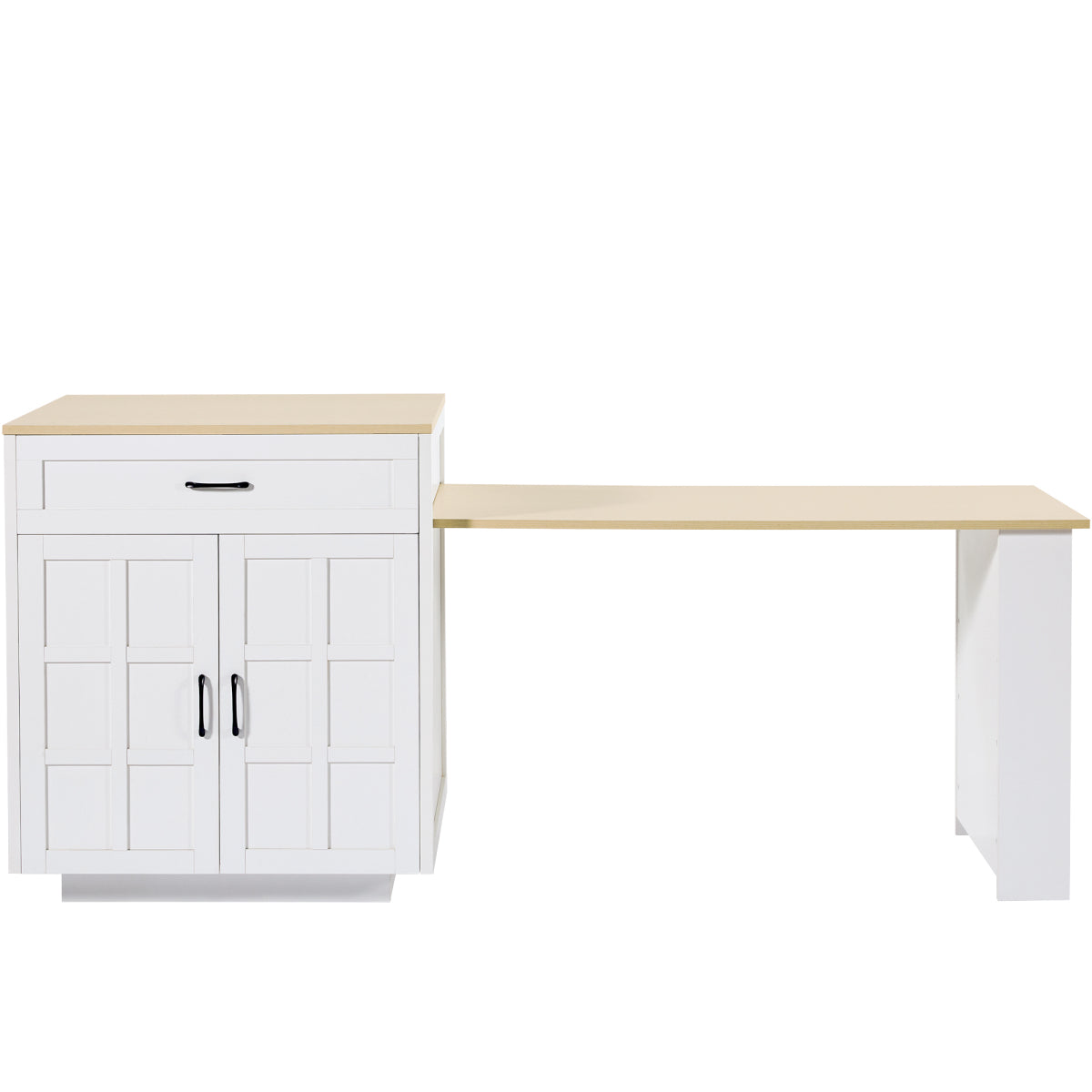 Bartisch ausziehbar 133-202cm, Kücheninsel mit Marmor-Optik & Stauraum, Esstisch für 2-6 Personen, Küchenwagen mit Schubladen & Regalen, Weiß