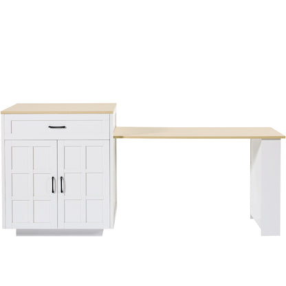 Bartisch ausziehbar 133-202cm, Kücheninsel mit Marmor-Optik & Stauraum, Esstisch für 2-6 Personen, Küchenwagen mit Schubladen & Regalen, Weiß