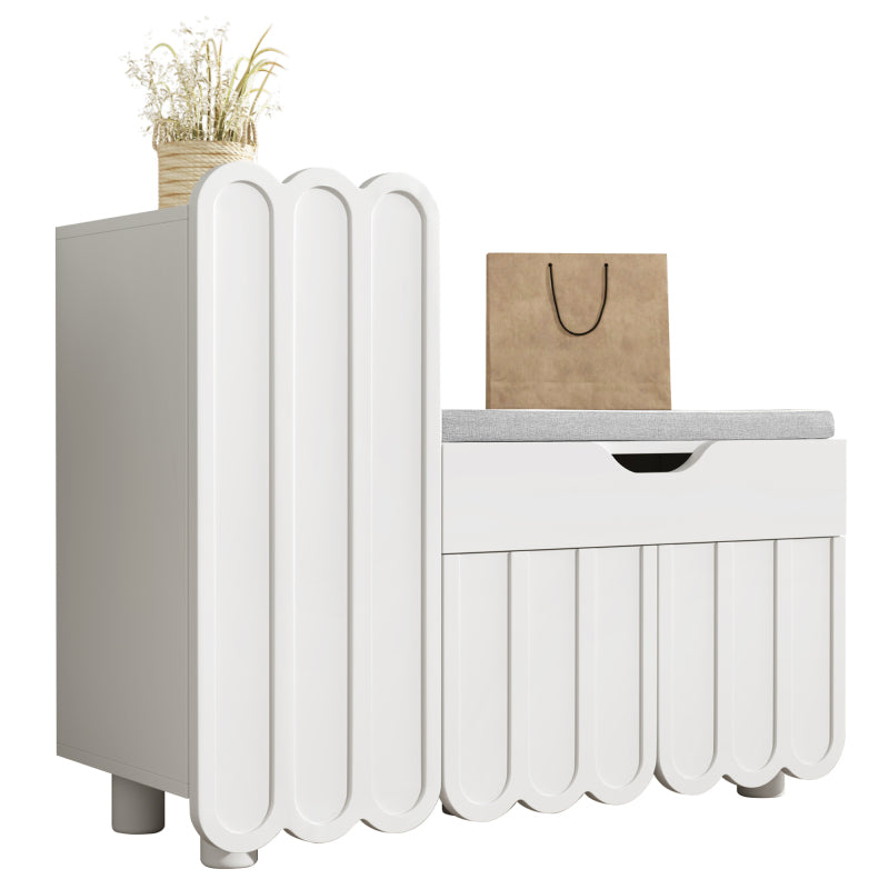 Moderner 3-Türen-Schuhschrank mit Schublade & Sitzpolster, Stilvolle Schuhbänke für Flur und Eingangsbereich, Weiß