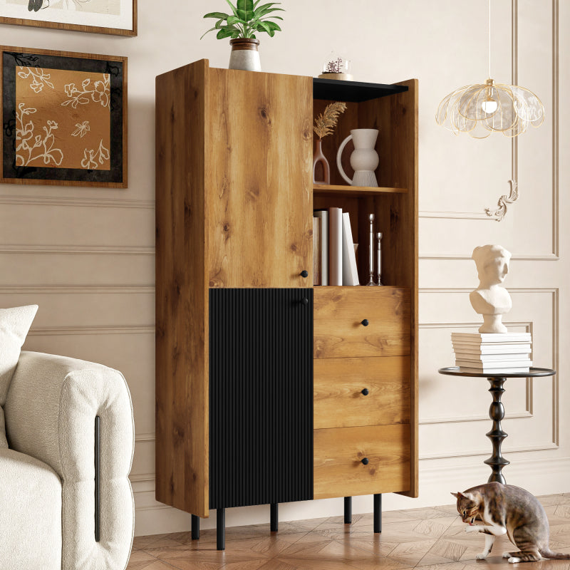 Sideboard - 160 cm hoch, modernes Sideboard mit zwei Türen, drei Schubladen und offenen Regalen