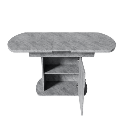 Ausziehbarer ovaler Esstisch, L110/130*W70*H75cm, Betonoptik+silberner Griff