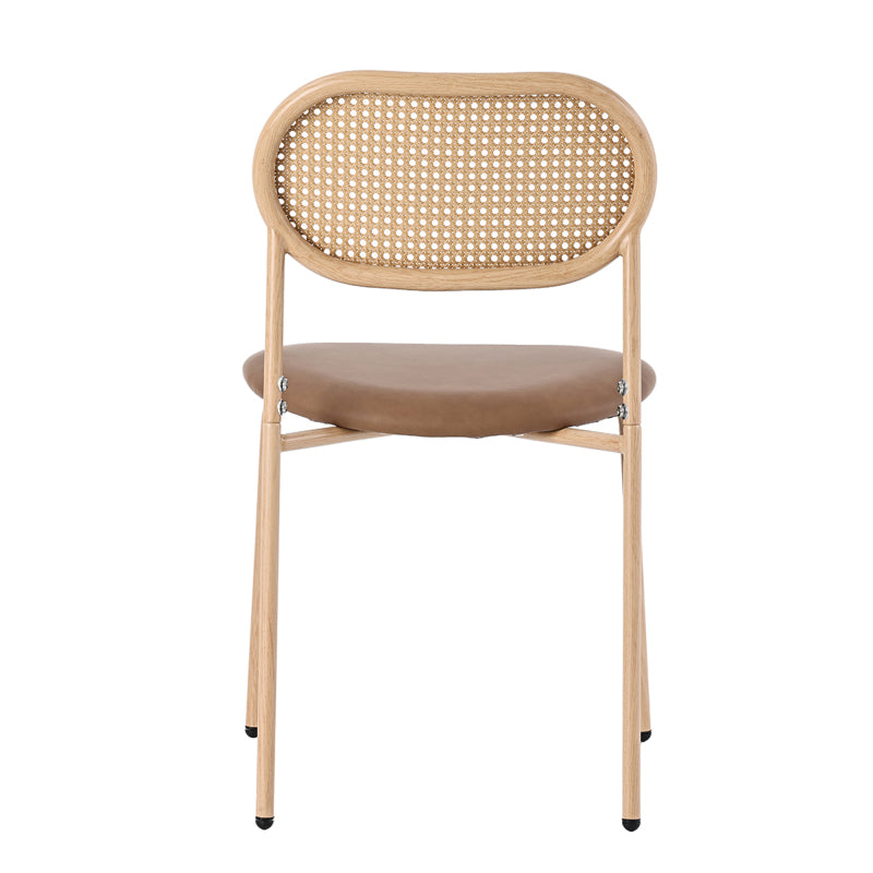 4er set Esszimmerstuhl, moderner, einfacher Freizeitstuhl mit vier Stützbeinen aus Metall, Rattan-Freizeitstuhl, Wohnzimmer- und Schlafzimmerstuhl, Braun