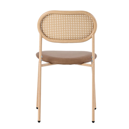 4er set Esszimmerstuhl, moderner, einfacher Freizeitstuhl mit vier Stützbeinen aus Metall, Rattan-Freizeitstuhl, Wohnzimmer- und Schlafzimmerstuhl, Braun
