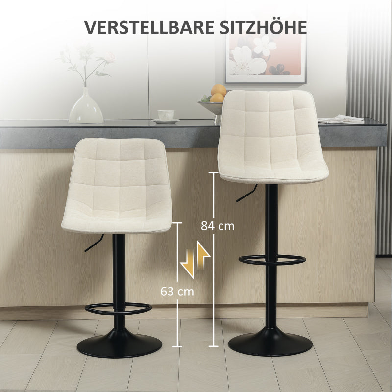 Barhocker 2er-Set, Gepolstert Barstuhl mit Lehne, 360° Drehbar Tresenhocker, für Küche, Wohnzimmer, Beige