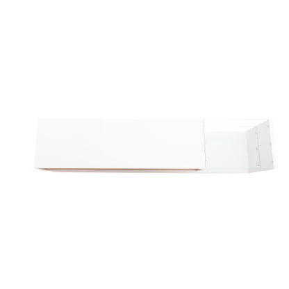 TV-Schränke, niedrige Paneele, hochglänzende weiße Glastrennwände und variable LED-Beleuchtung. Es verbindet natürlichen, rustikalen Stil mit modernem Design.