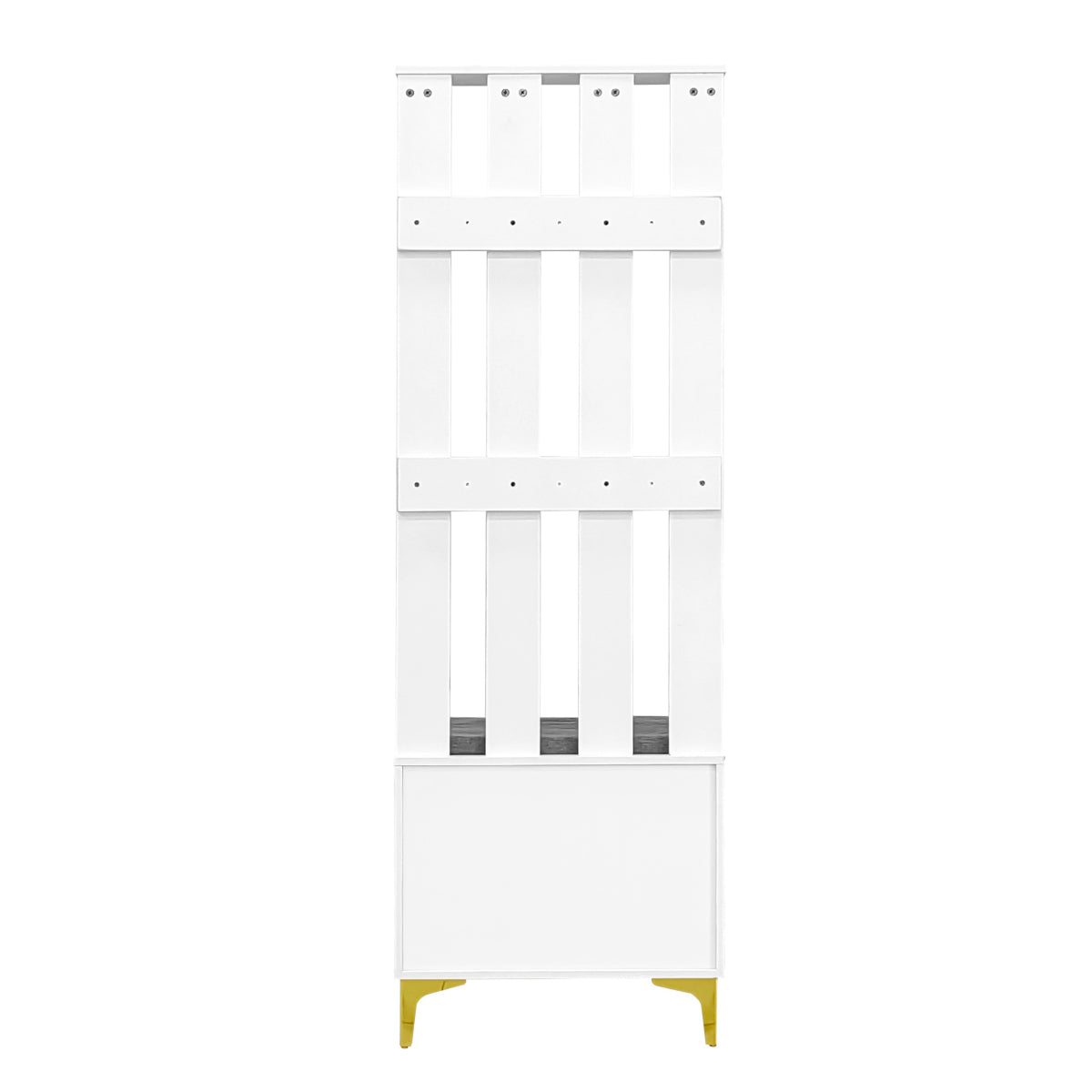 Hoher Garderobenschrank mit Wellentüren, Push-to-Open, verstellbaren Regalen & Goldakzenten, Weiß, 60,5×35,2×180,5 cm