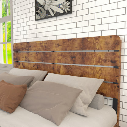 Holz Doppelbett, antikes Holz Bettgestell mit Eisen Lattenrost und hohem Kopfteil, mit Eisenrohrrahmen 140 x 200 cm