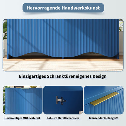 Sideboard(140×40×85cm), buffetschrank, cabinets, Esszimmer Wohnzimmer Aufbewahrungsschränke, Gemusterte Schränke, Freistehende Schränke, Küchenmöbel,Wellenmuster-Design, Blau