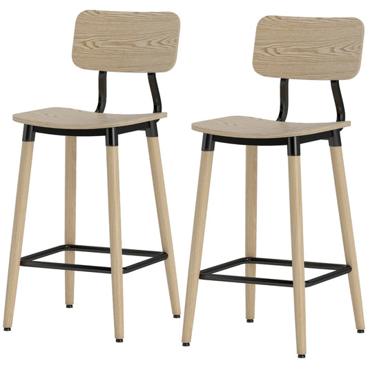 Barhocker 2er Set Barstuhl Tresenhocker mit Rückenlehne und Fußstütze, Küchenstühle mit Stahlbeine, Natur