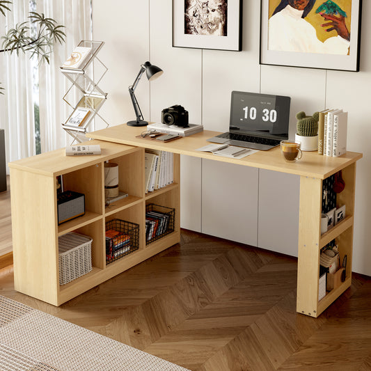 Multifunktionaler Bürotisch, Sechsfach-Lagerschrank + Ablage, super belastbar, veränderbare Form, Natural
