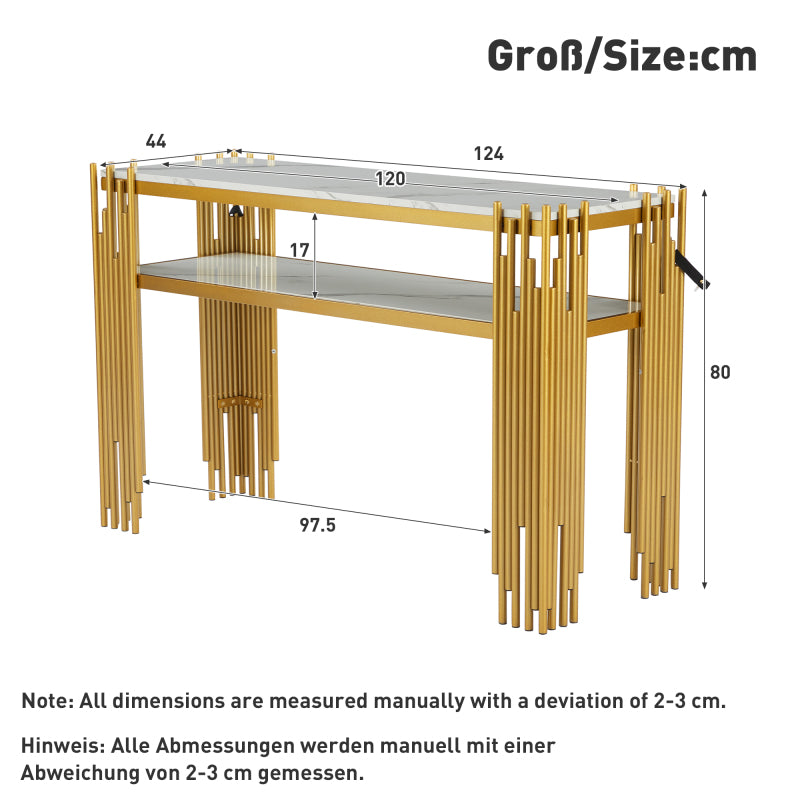 Mid-Century Modern Wohnzimmer Beistelltisch, Konsolentisch, weißer Korpus mit goldenen Beinen, doppellagiges MDF, belastbar bis 40 kg